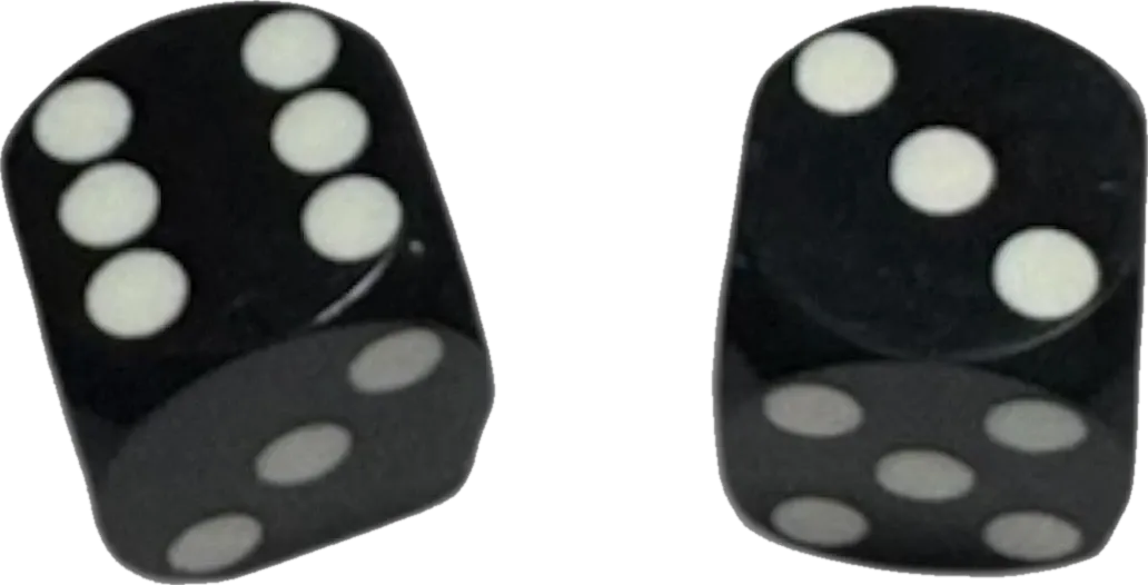 A pair of black precision dice with white pips
